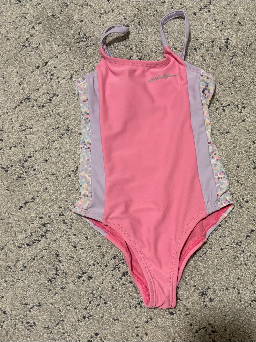 Eddie Bauer Pink and Lavender Girls' One-Piece Swimsuit with Floral Trim